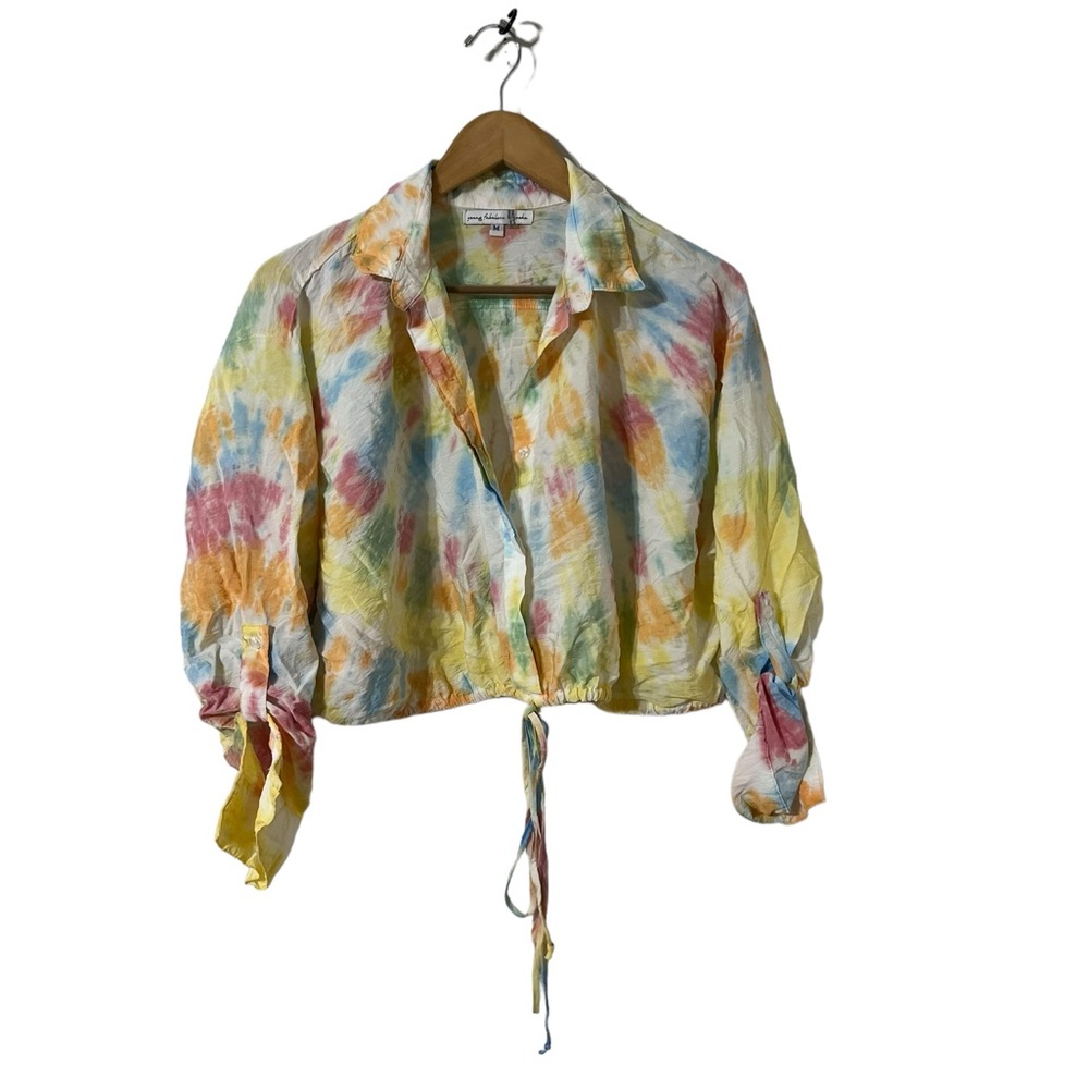 Young, Fabulous & Broke Tie Dye Button Down Long Sleeve Shirt Top Blouse - Picture 2 of 7
